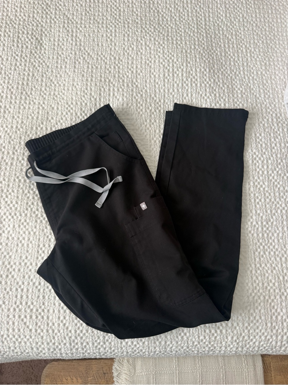Figs Women's Black Scrub Pants with Gray Drawstring